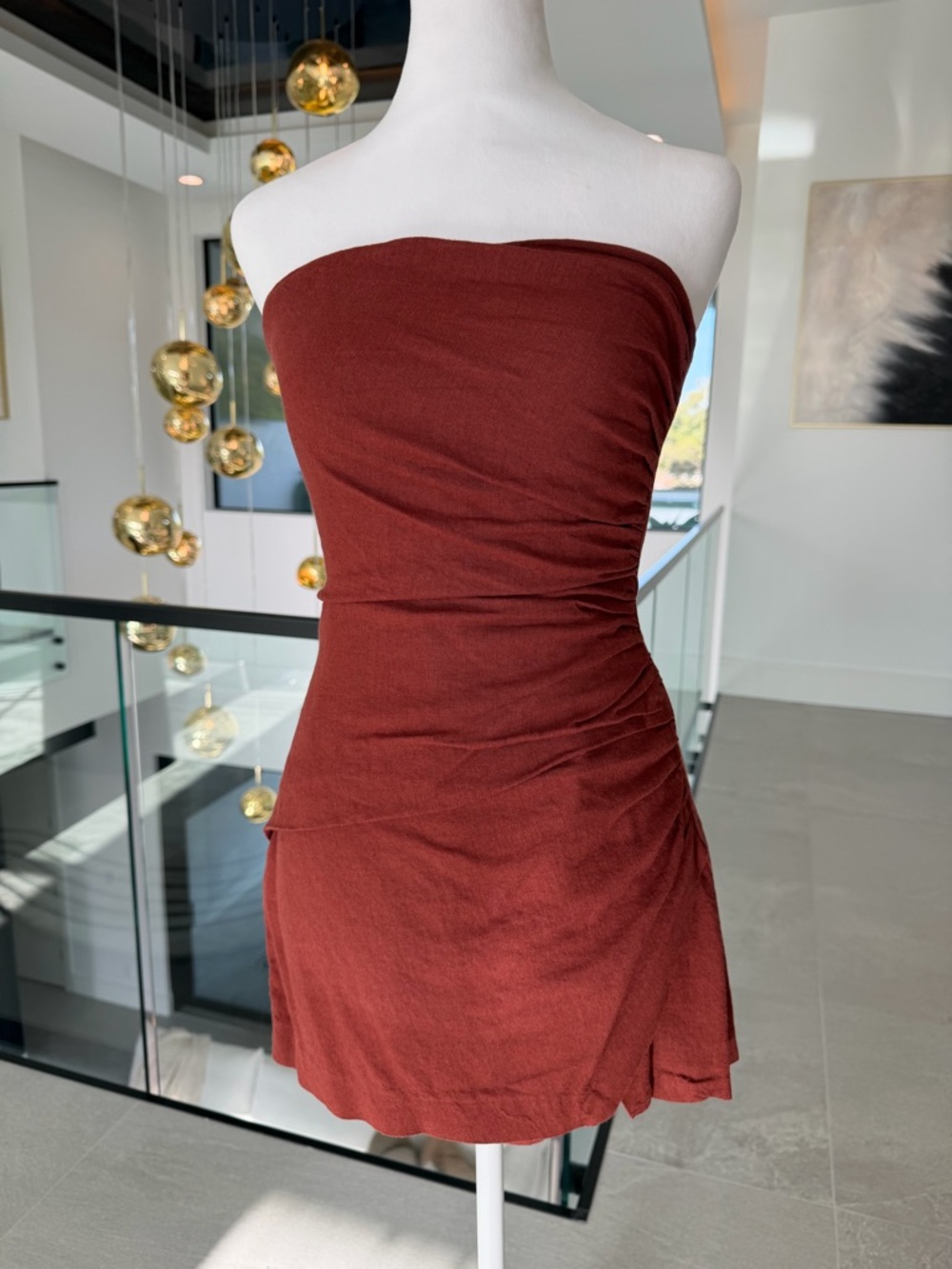Zara Strapless Romper in Rust- size xs